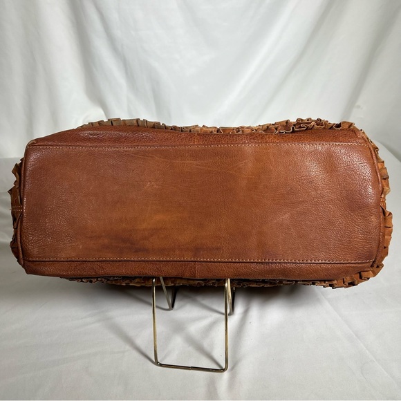 Vintage MOSCHINO Cheap and Chic Brown Leather Ruffle Shoulder Bag Purse Handbag - Picture 8 of 16